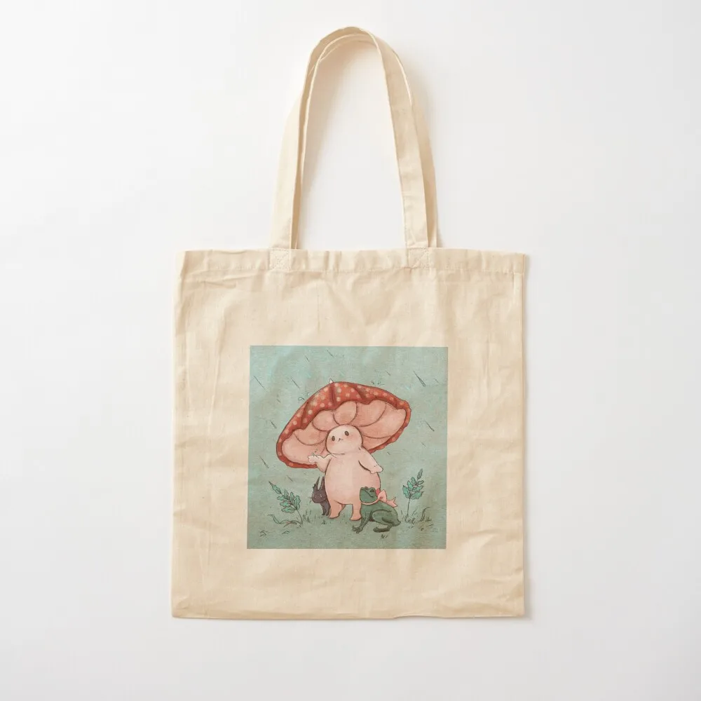 Mushroom Umbrella on a Rainy Day Tote Bag Women's tote bag bags luxury women canvas bags Customizable tote bag