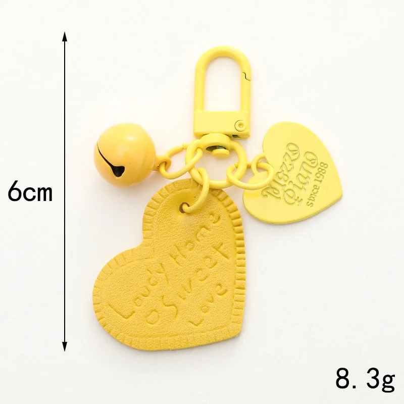 New Candy Colored Love Charms Pendant Leather Heart-shaped Bell Keychain Bag Car Key Chains Jewelry Gift Decoration Accessories