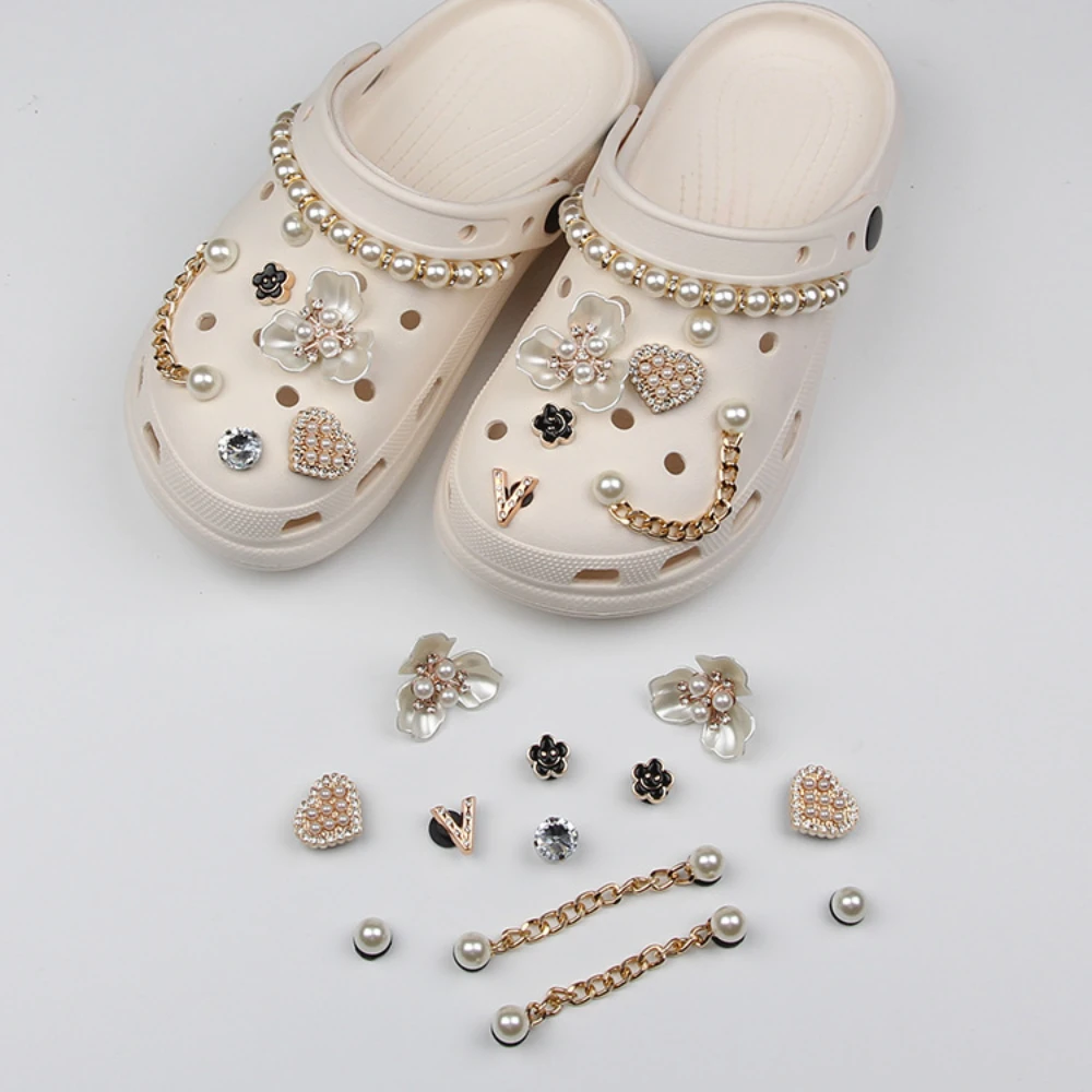 Breloques de chaussures, bricolage, chaîne de perles en diamant, décoration de pierres précieuses, boucle pour trou, accessoires de breloques de chaussures, cadeau de fête pour enfants filles