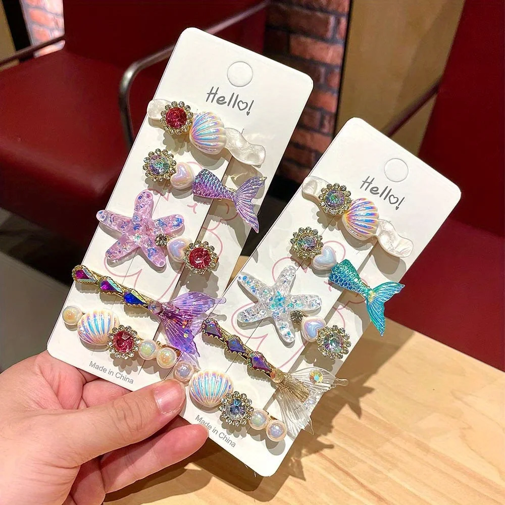 

Mermaid Princess Ocean Series Hair Clips: Starfish, Shell & Duckbill Hair Accessories for Girls, Ethereal Side Hair Clips