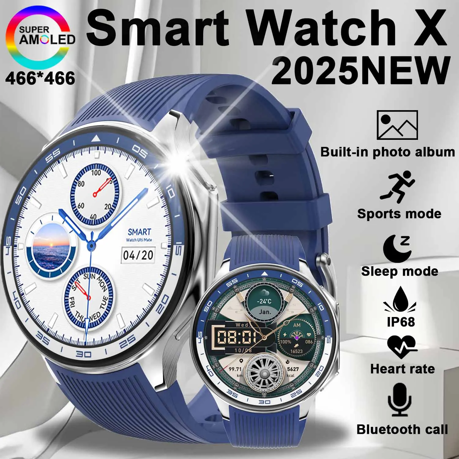 

Новые умные часы DT Watch X 32 ГБ Встроенный фотоальбом Музыкальное видео Bluetooth Вызов Водонепроницаемый спортивный режим Мужской компас Смарт-часы