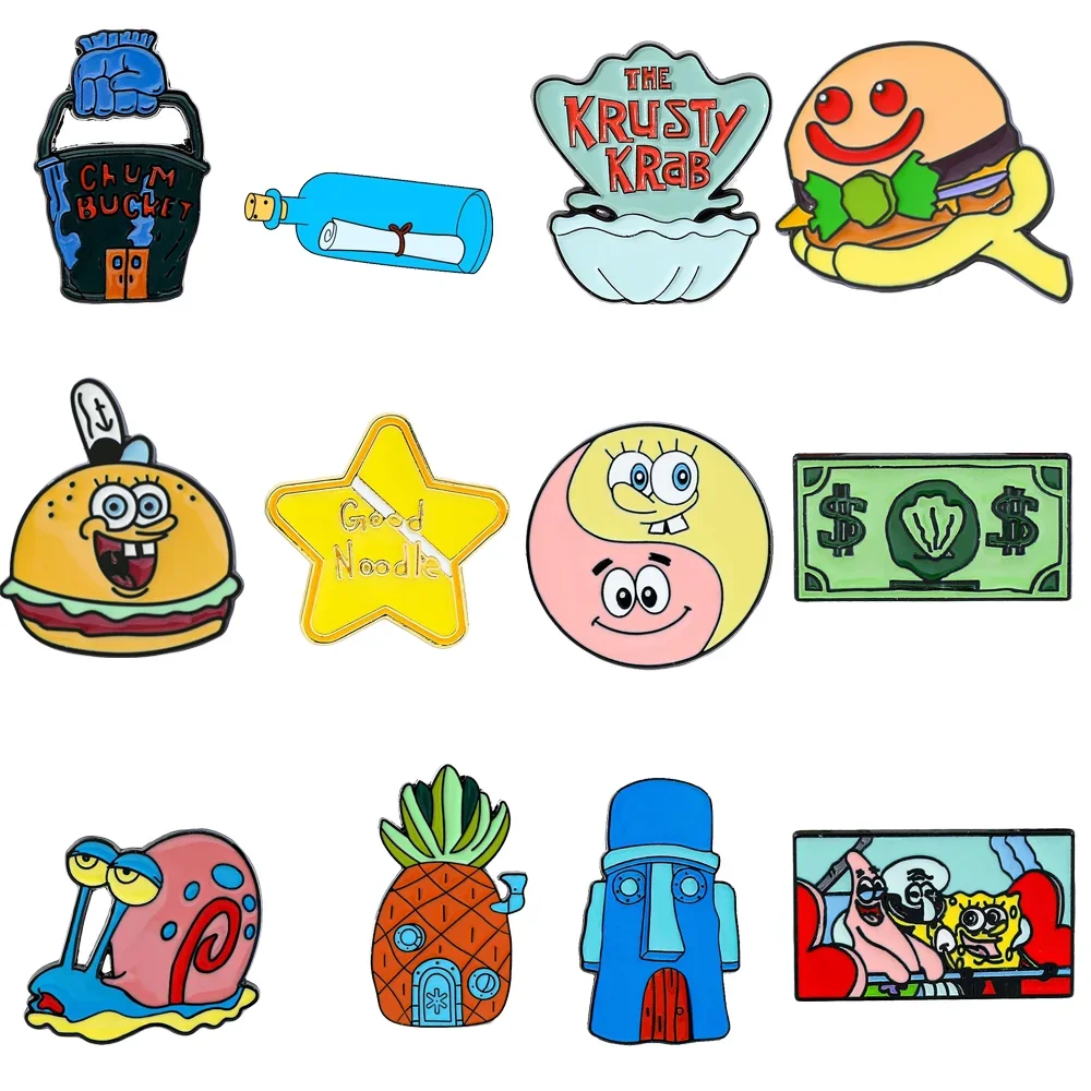 

12 Pcs Creative Cartoon Brooch Patrick Star SpongeBob SquarePants Enamel Pin Backpack Clothing Jewelry Metal Badge Accessories