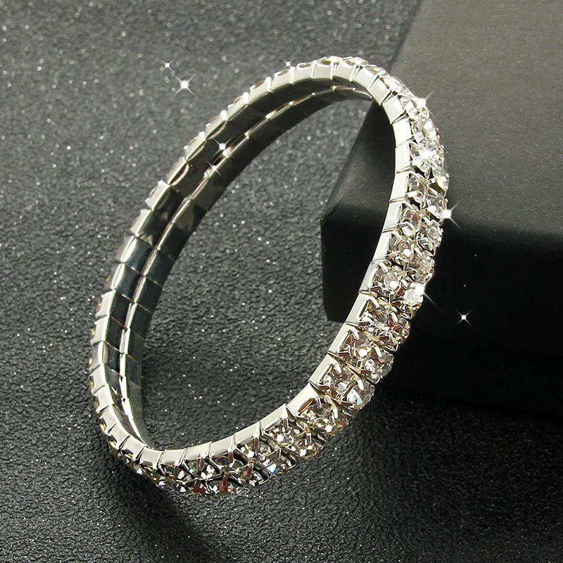 Multi-Style Silver color Rhinestone Bracelets & Bangles Wedding Bridal Bracelet Stretching Wristband Bracelet For Women Jewelry