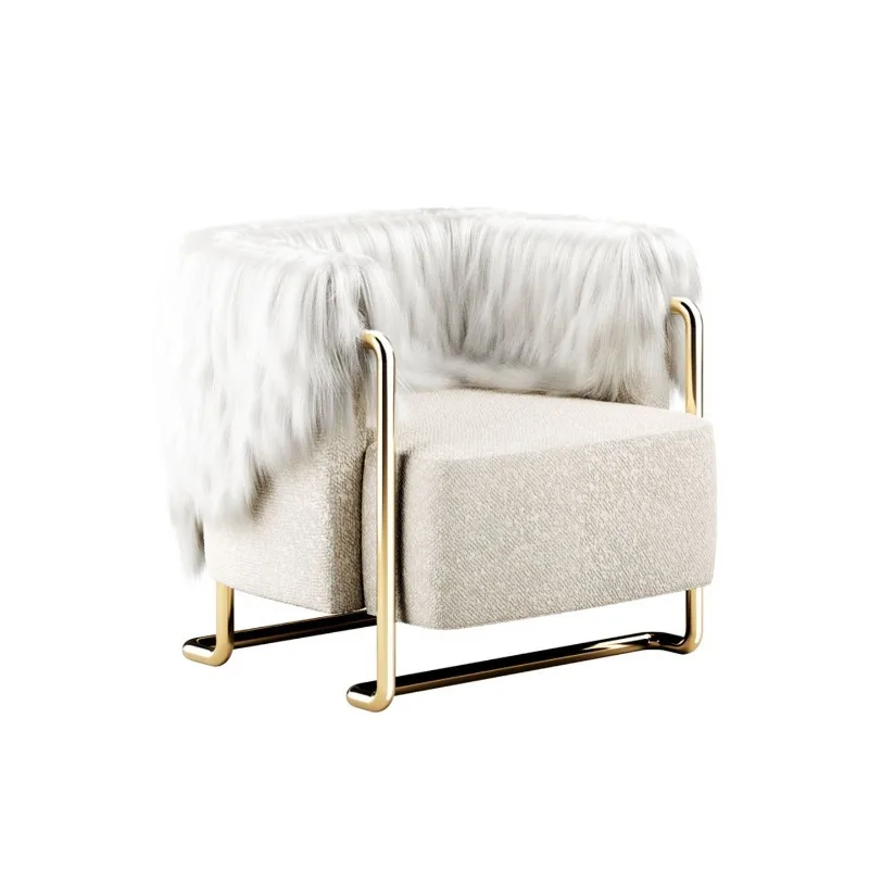 single sofa chair stainless steel living room reception modern light luxury creative design cashmere leisure chair