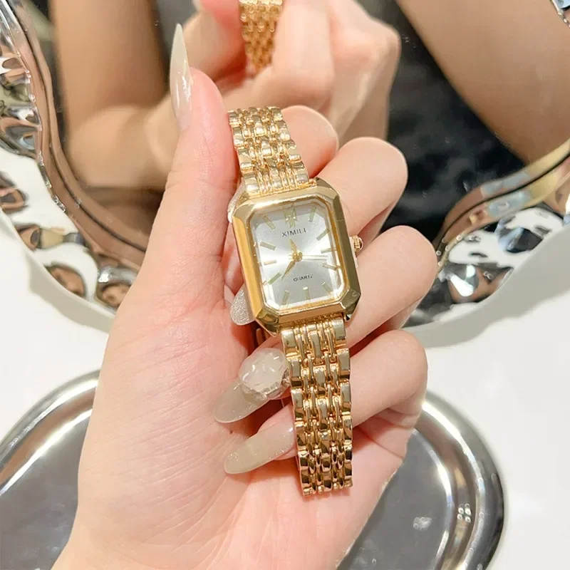 Fashion Square Watches Women Girls Elegant Silver Stainless Steel Wrist Watches Exquisite Simple Daily Watches Jewelry Accessory