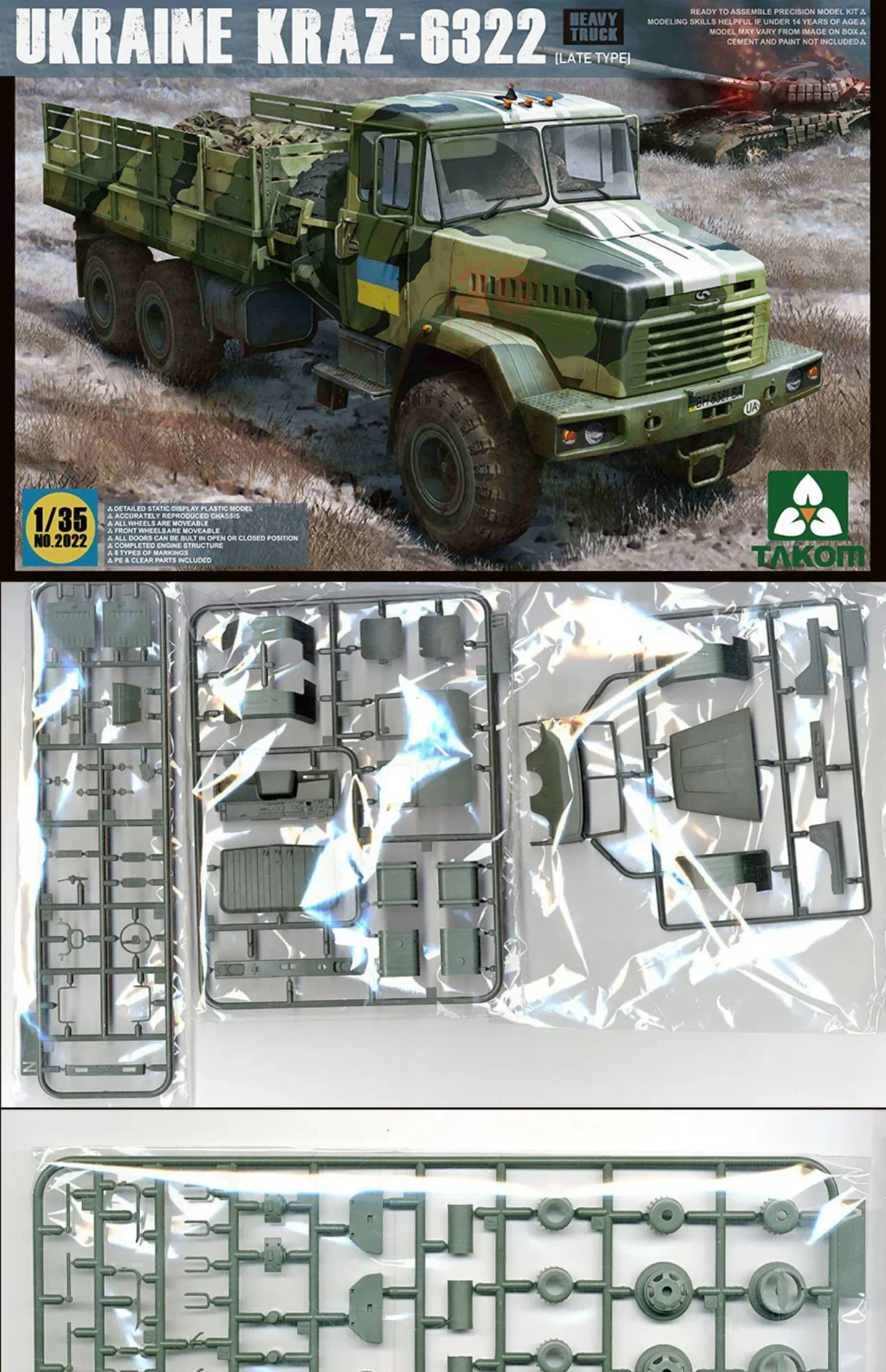 TAKOM Kit de modelo de vehículo de combate ensamblado 2022 Ucrania KRAZ-6322 Camión pesado finales de 1/35