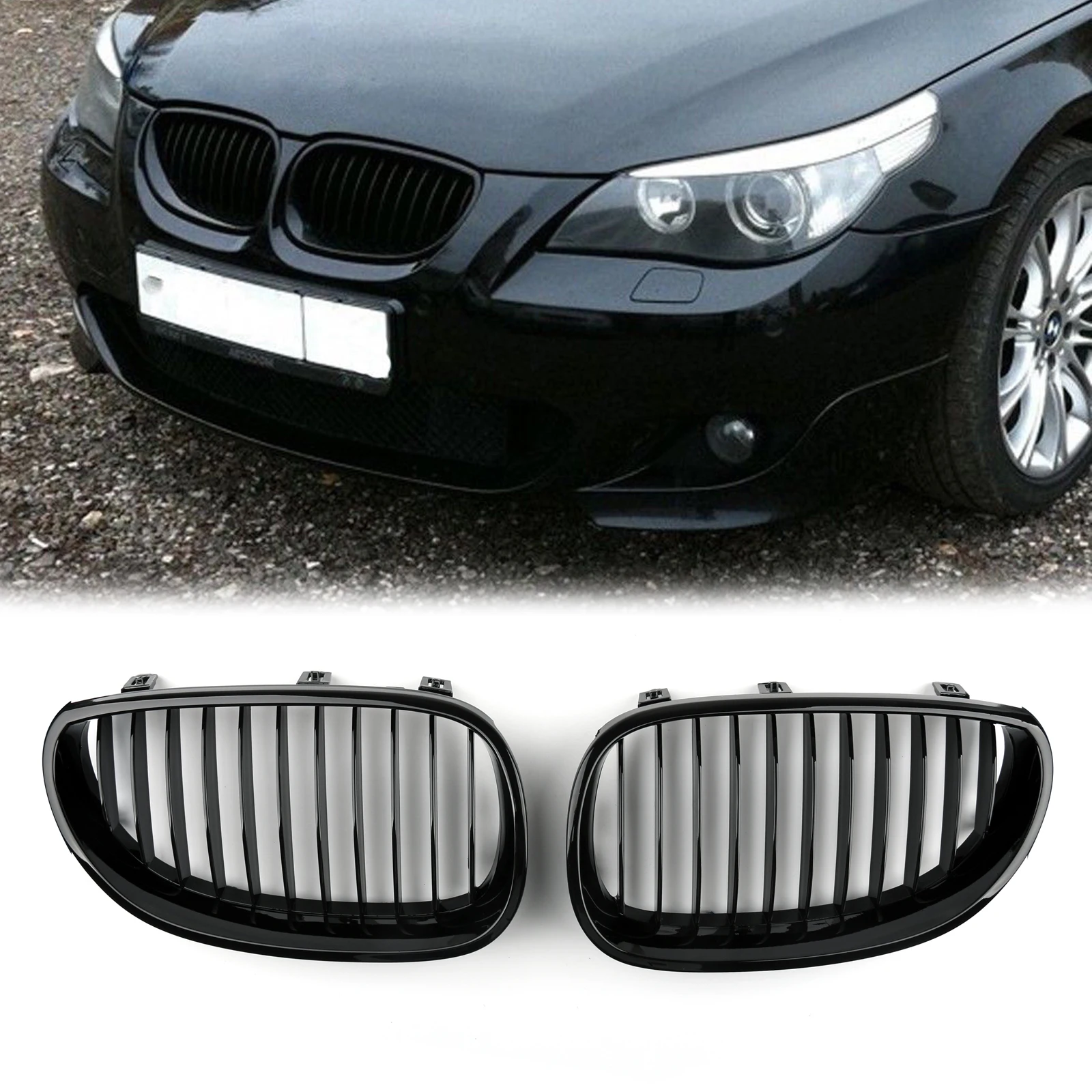 Artudatech pengganti depan Gloss, kisi ginjal hitam untuk BMW E60 E61 5 seri 2003-2010
