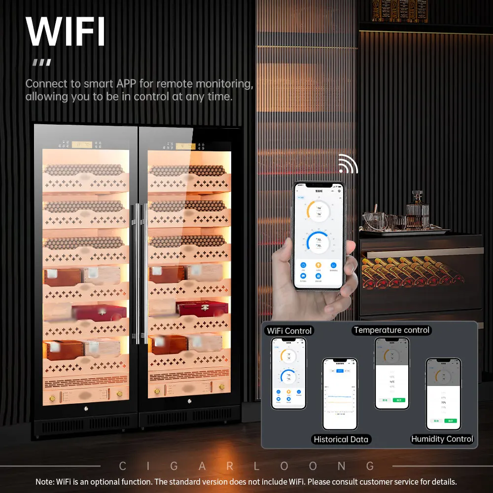 Multi-function Display Cigar Humidor Cabinet Cigar Cooler Cedar Wood Double Door Cigar Cabinet Refrigerator 640L