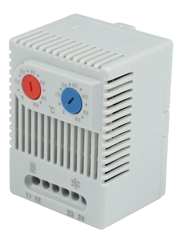 Schalter-Thermostat, kompakt, mechanisch, IP20, hellgrauer Kunststoff, thermostatisch, Bimetall, Wärme und Kühl, kombiniert, praktisch