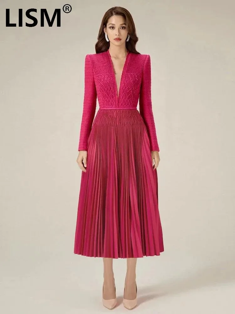 

LISM модное женское вечернее платье с v-образным вырезом, плиссированное, ручная подготовка, элегантные вечерние платья с длинными рукавами, новинка весны 2023 г.