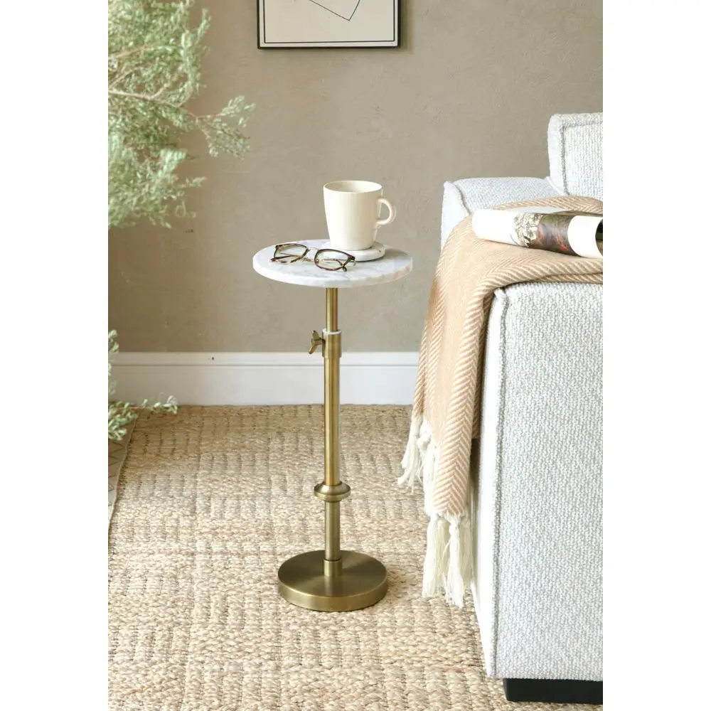 Marble Drink Table 10x10x2230, White Marble amp Antique Brass, Modern Round End Table, Side Table with Pedestal Stand for Small
