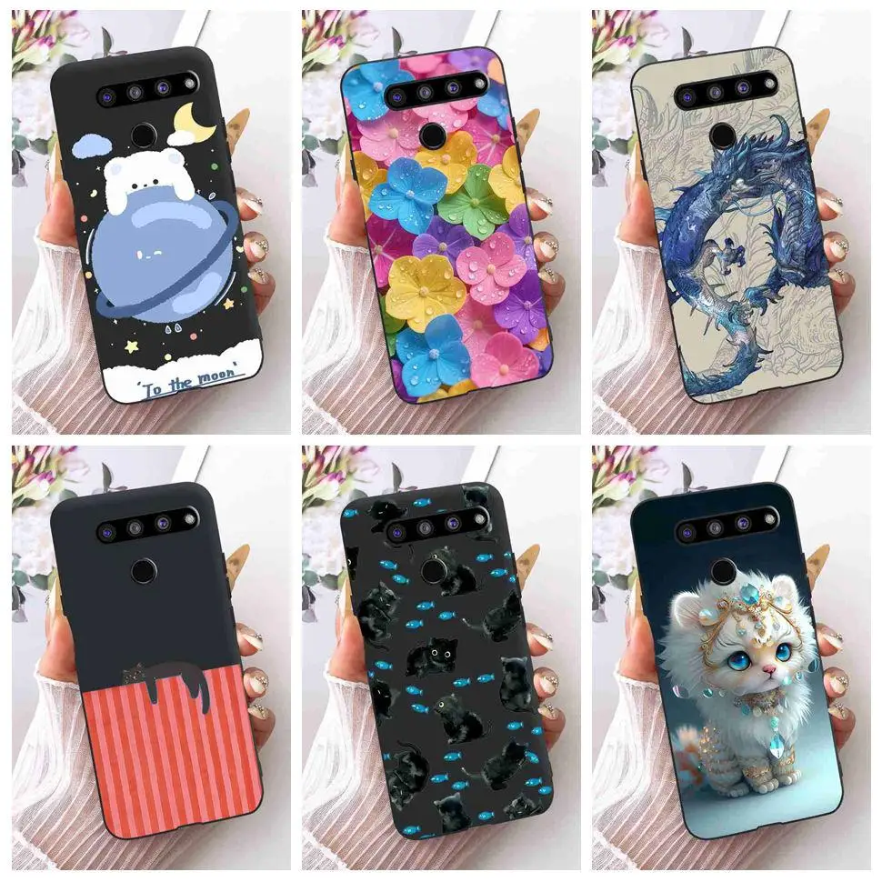 Funda para LG V50 ThinQ 5G LM-V500, funda negra de silicona TPU con patrón de dibujos animados simples para LG v50 ThinQ 5G LM-V500N, fundas para teléfono