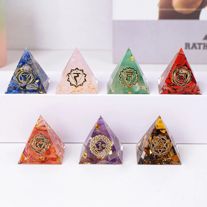 Exquisite 3CM Natural Crystal Chip Epoxy Resin Pyramid Healing Energy Tower Home Desk Office Decoration Ornament Elegant
