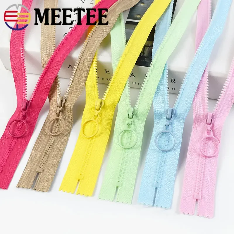 Meetee 5/10Pcs 3# Resin Zippers 25cm/60cm Bag Pocket O Ring Sliders Decor Zipper Clothes Zip Repair Kit DIY Sewing Accessories