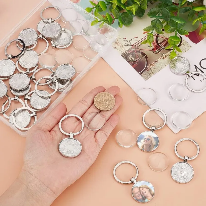20 قطعة إعدادات كابوشون المفاتيح الفراغات الحافة الصواني سحر صواني مستديرة لسلسلة المفاتيح الفراغات صواني للصور سبائك الراتنج كيرينغ #3