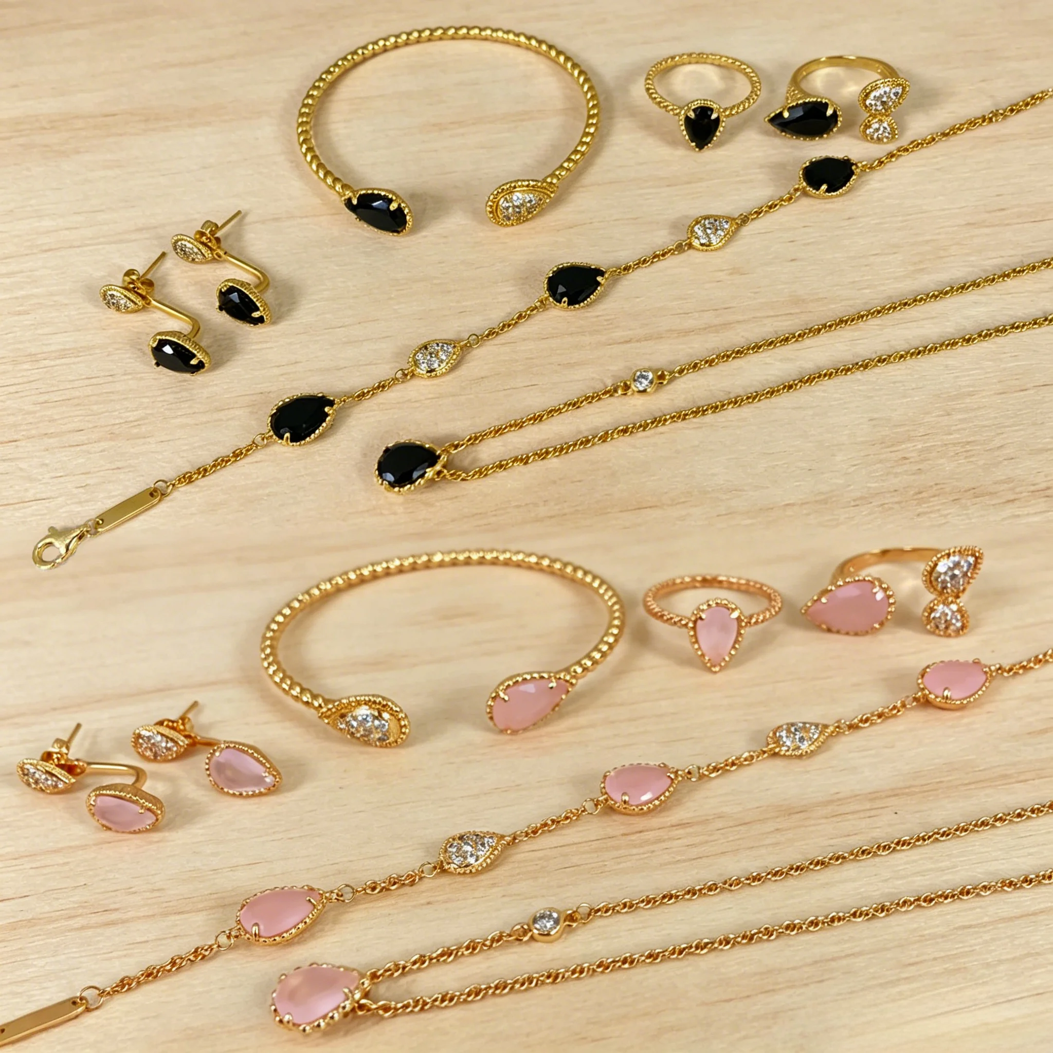 Conjunto de joyería con diseño de gota de agua: pulsera, anillo, pendientes y collar para mujer. Zirconia AAAA+, plata de ley S925 con baño de oro/rosa. Alta calidad, ideal como regalo para fiestas.