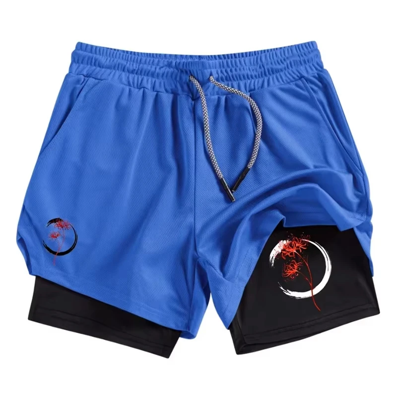 2 في 1 شورت للرجال رياضي سريع الجفاف يسمح بمرور الهواء مع جيب للهاتف منشفة حلقة تجريب الجري شورت RL0520 #2