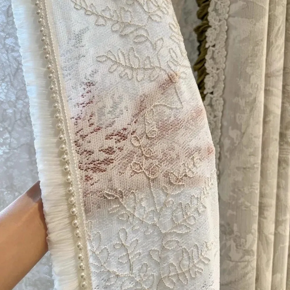 Custom Size French Classical Chenille Dark Pattern Fabric Luxury Blackout Curtains for Living Room Bedroom Dining White Tulle