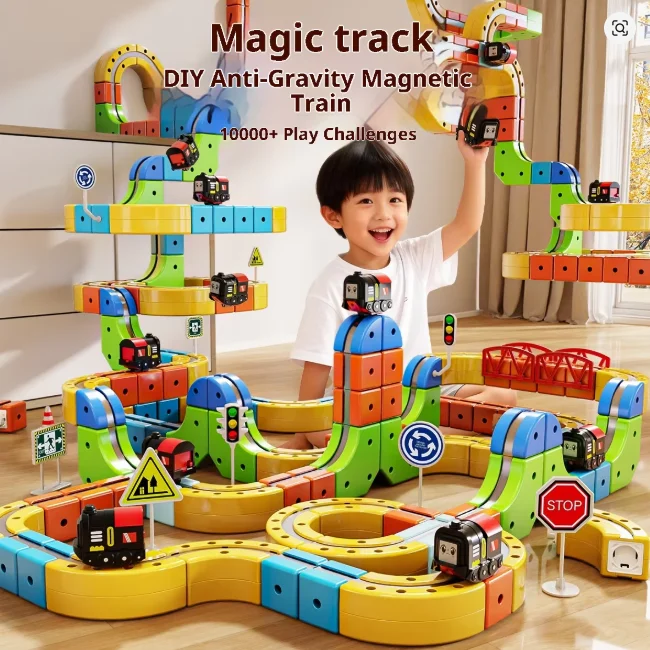 62/105/167PCS Magic Cube Magnetic Versatile Building Blocks Train Track Car Electric Anti-Gravity Children's Magnetic Track Car - view 4