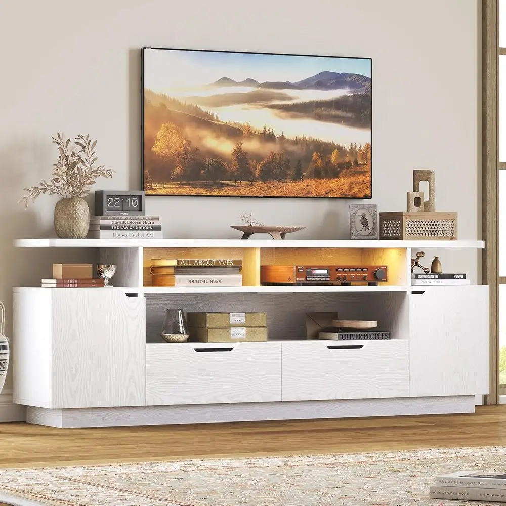 TV Stand or TVs 85 inch with Power Outlet and LED Lights, Entertainment Center with Storage Cabi, Media TV ole with Ders, ern TV