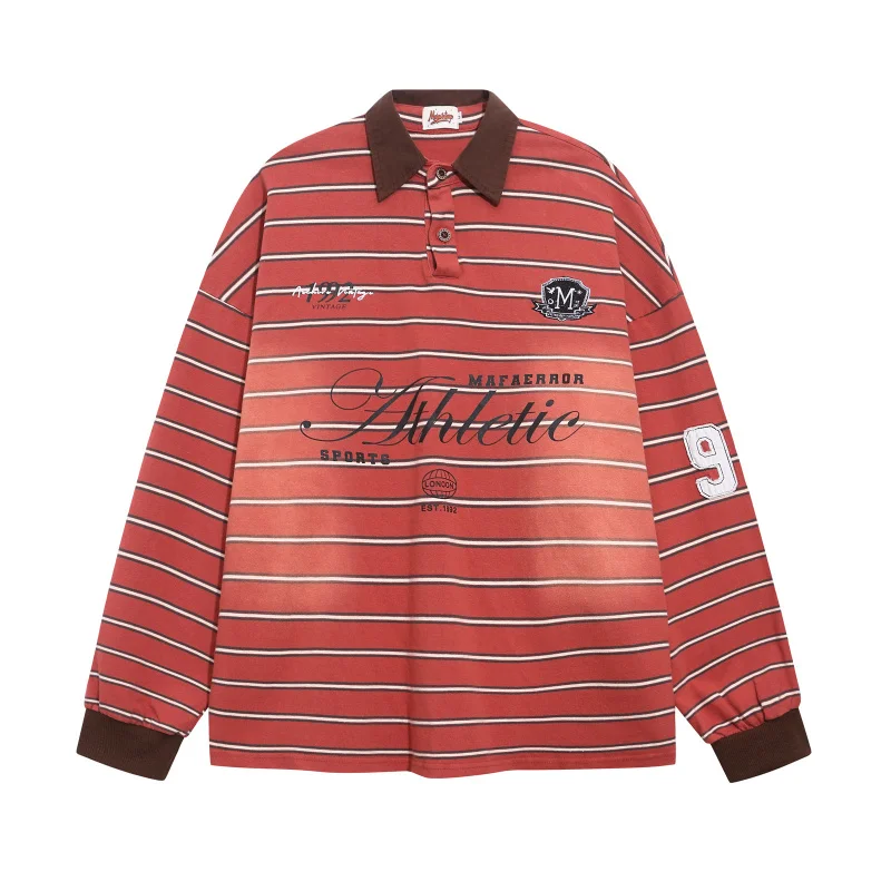 

DAVIDSHAO EU US Size High Quality Luxury Retro Letter Embroidery Stripe Color Block Polo Shirt Unisex Casual Long Sleeve Tshirt