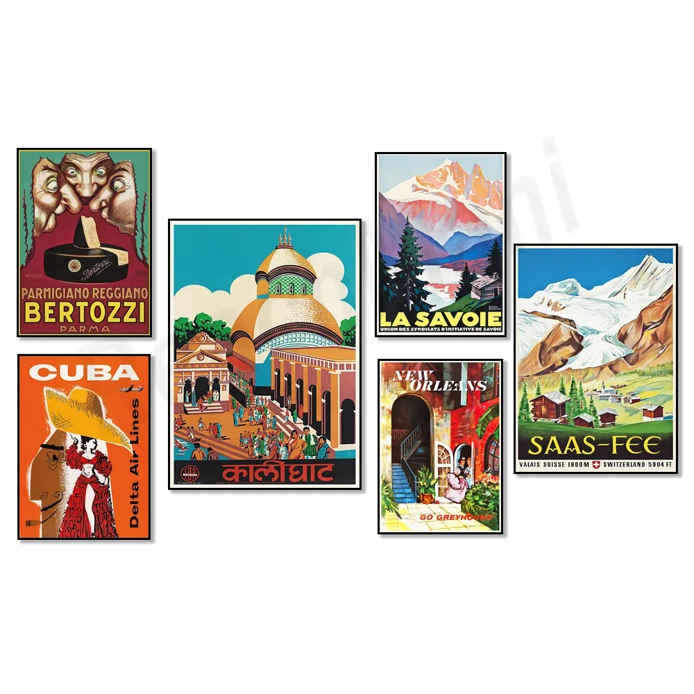 Saas-Fee, New Orleans, Cuba, Stresa Motarone, La Cava, Peru, India, London, San Francisco, Proche oriental vintage travel poster