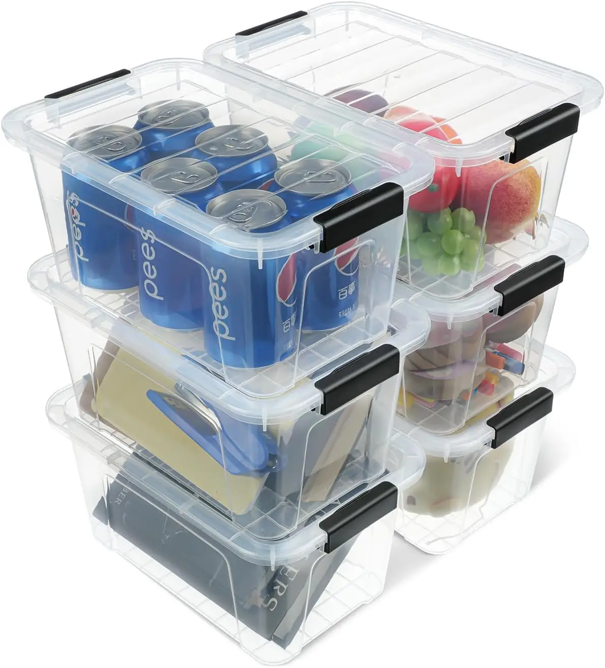 

Plastic Storage Bins with Lids 6 Pack, 7 Quart Storage Containers With Black Buckle Latch, Stackable Storage Organizers for H