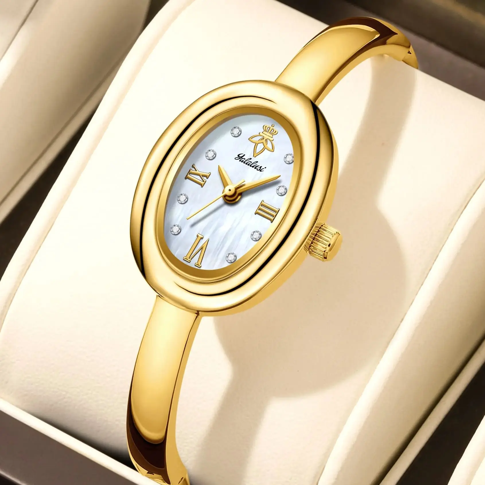 

Бренд YaLaLuSi (большой размер), цельные женские романтические кварцевые часы, роскошный золотой браслет, стильные часы, подарочная коробка, женский подарок