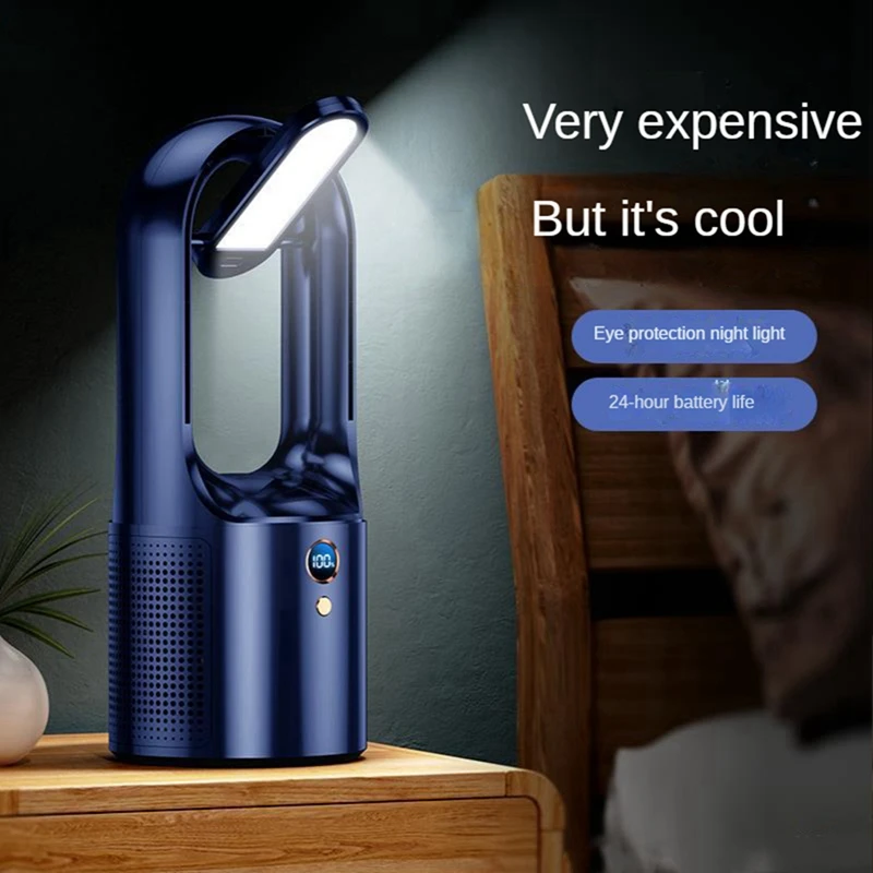 Ventilateur électrique sans lame avec lampe de bureau, aste par USB, silencieux, mini ventilateur de refroidissement portable, vent à 6 vitesses, 2000mAh