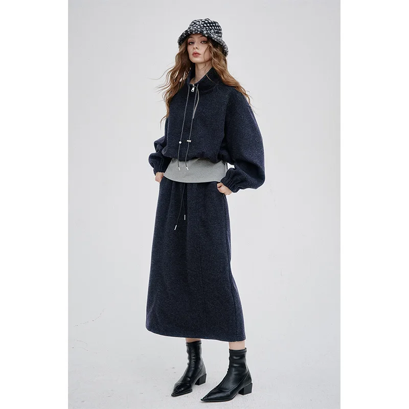 ELFSACK 2025 invierno nuevas llegadas Casual Color sólido versátil manga larga vestido con capucha conjunto para mujer