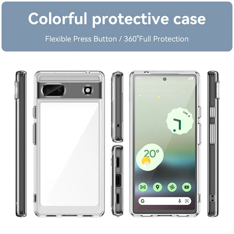 For Google Pixel 6A Case Google Pixel 6A 7A 7 8 Pro Cover Luxury Clear PC Case Shockproof Silicone Protective Phone Back Cover