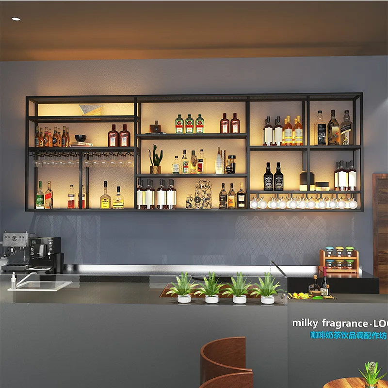 Industrial Wall Mounted Wine Cabinets Modern Unique Retail Metal Bar Cabinet Display Cellar Armario Para Vinos Home Decoration