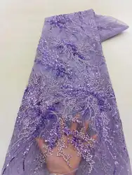 Tecido de renda com lantejoulas africanas, malha líquida francesa, renda nigeriana para vestido de festa, bordado, alta qualidade, 5 jardas, 2023