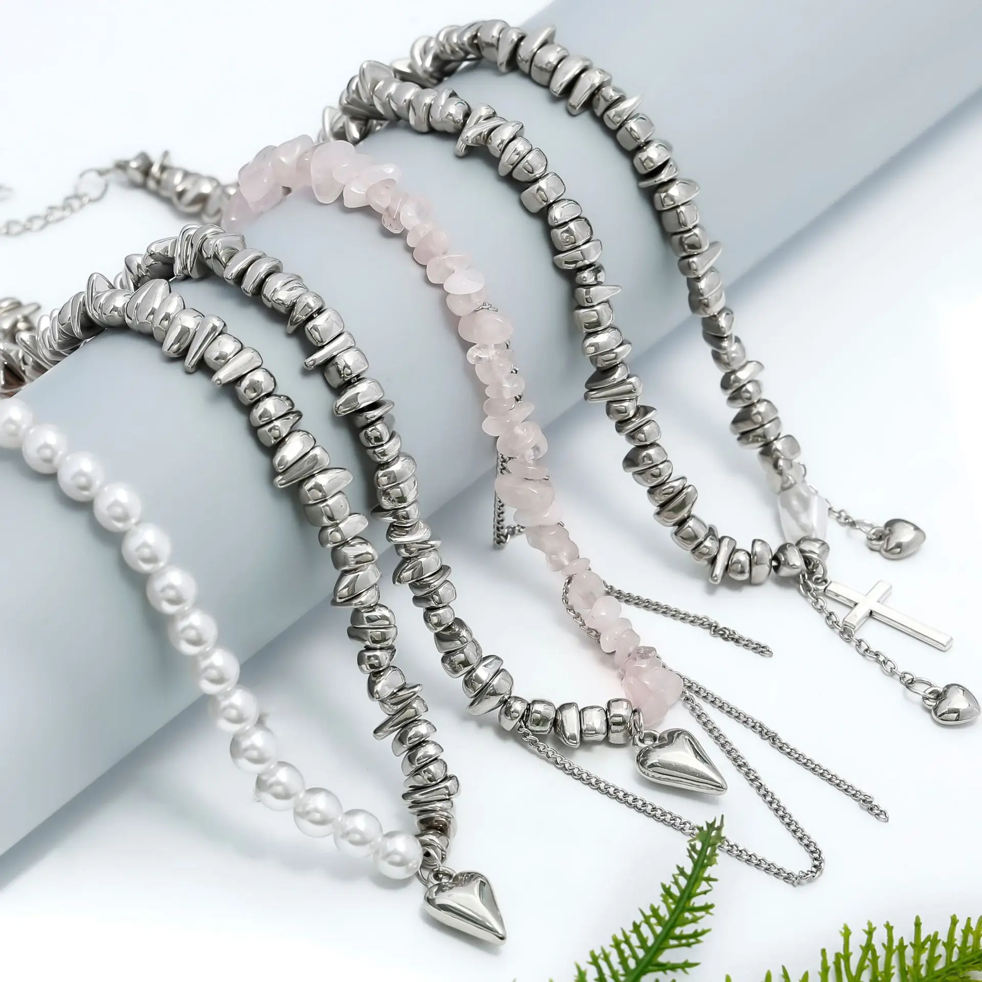 stainless steel necklace Creative silver coin mixed color Korean necklace fashionable fluid wrinkled irregular sweater chain