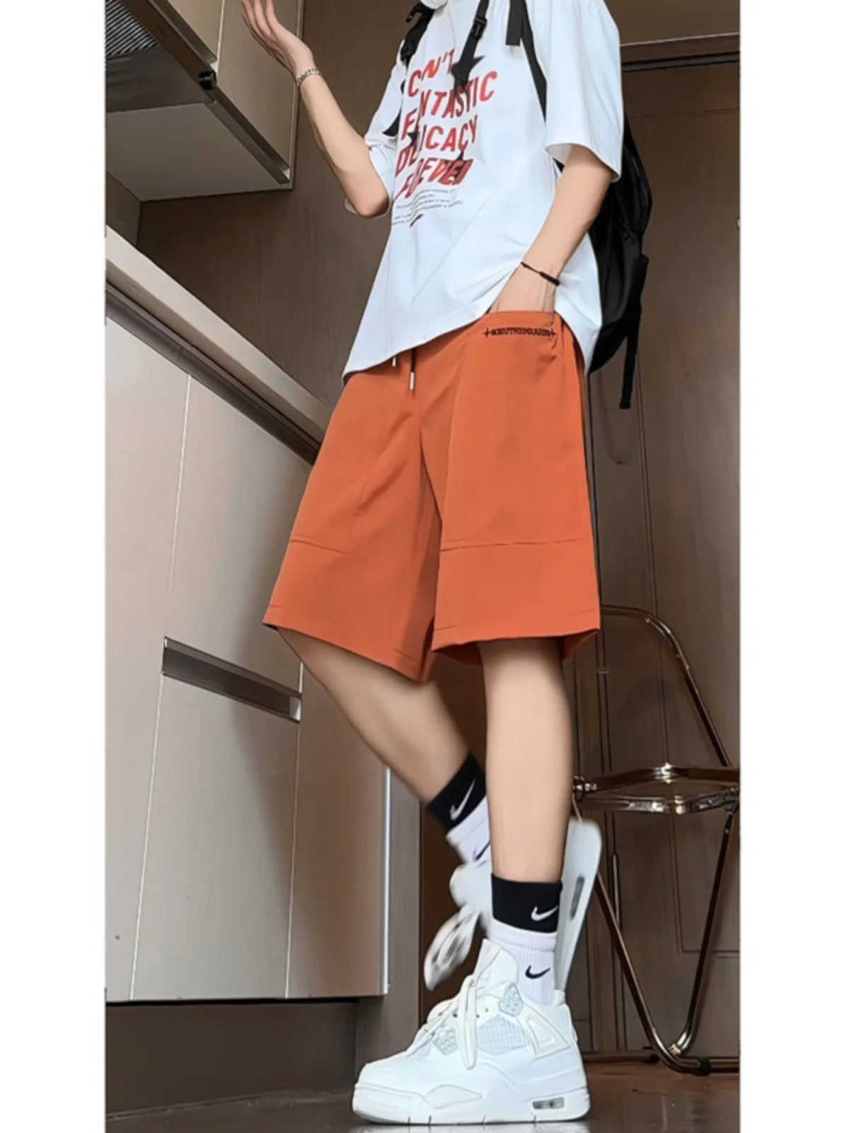 

Summer New Sle Men's Workwear orts Trendy Sports Fitn Knee-Length Casual Loose Fit Straight Leg ket Detail orts