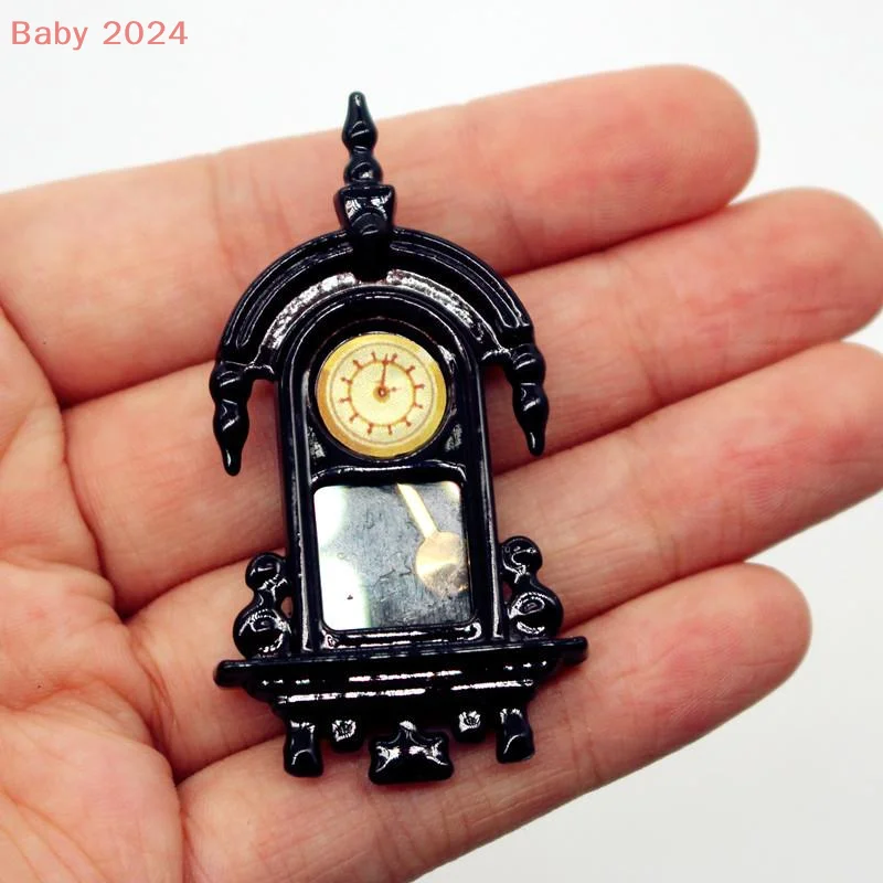Horloge murale Vintage pour maison de poupée 1:12, pointeur de cadran, modèle miniature mobile, accessoires de salon, jouets de jeu pour enfants