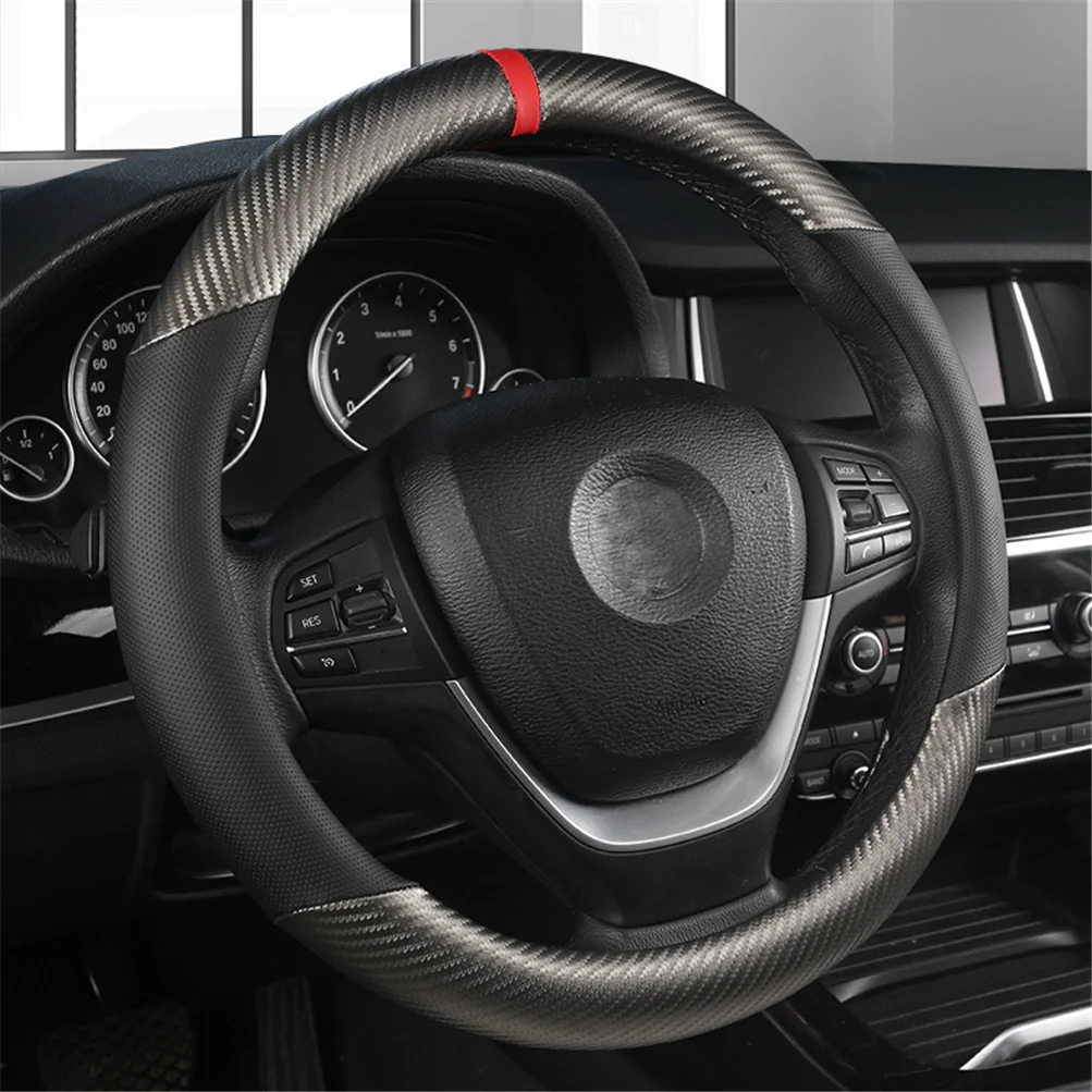 Carbon Fiber Leather Steering Wheel Cover  Breathable Non-slip Interior Accessories 38cm for BMW F30 F31 F07 F10 E90 E91 E92 E87