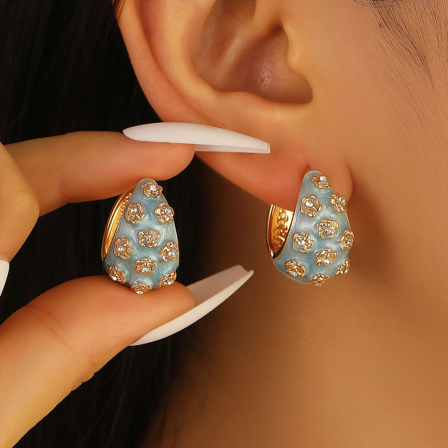 

Luxury Quality Jewelry with Diamond Studded C-shaped Earrings, Elegant Women's Fashionable Wedding Banquet Party Gifts