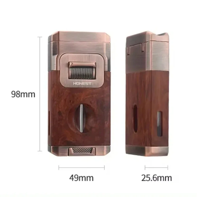 Metal High-end Cigar Lighter with Unique Wind Proof V-shaped Cutting Double Jet Flame Butane Gas Lighter Cigar Accessories