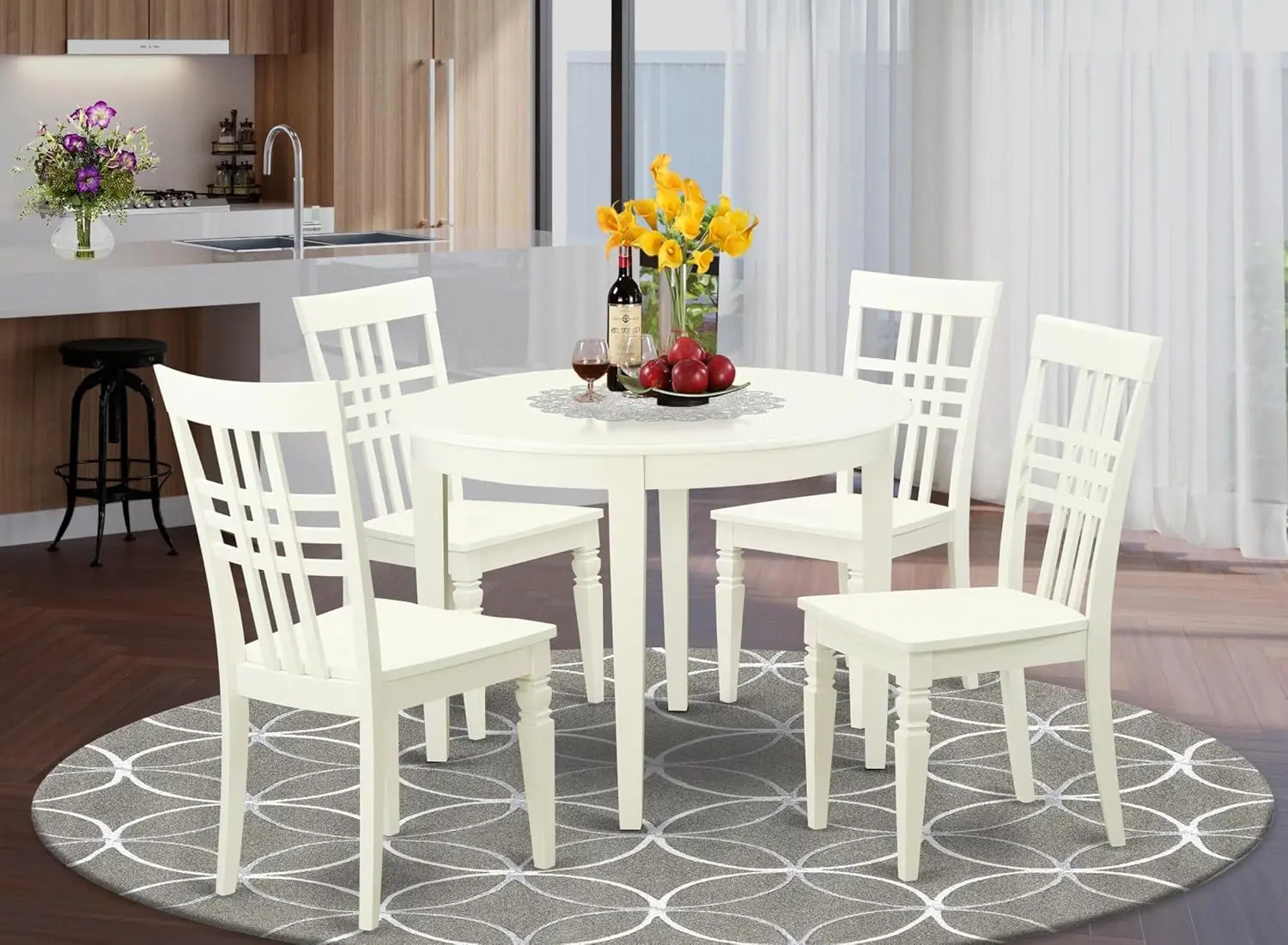 5 Piece Dining Table Set for 4 Includes a Round Kitchen Table and 4 Dinette Chairs, 42x42 Inch, Linen, Customized