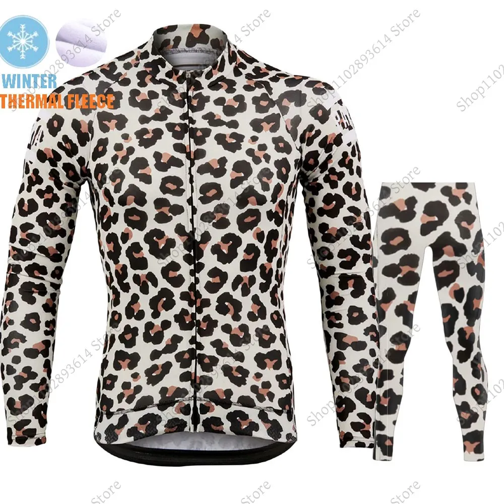 LEOPARD 2024 Cycling Jersey Set Mens Winter Long Sleeve Clothing Suit MTB Bike Road Pants Bib Wear Kits