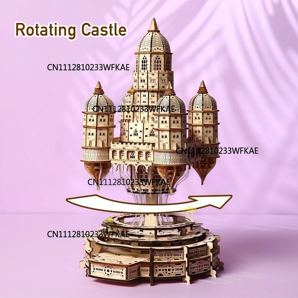 3D Wooden Puzzle House Royal Electric Rotating Sky Castle With Light Assembly Toy For Adult DIY Model Decoration for Gifts