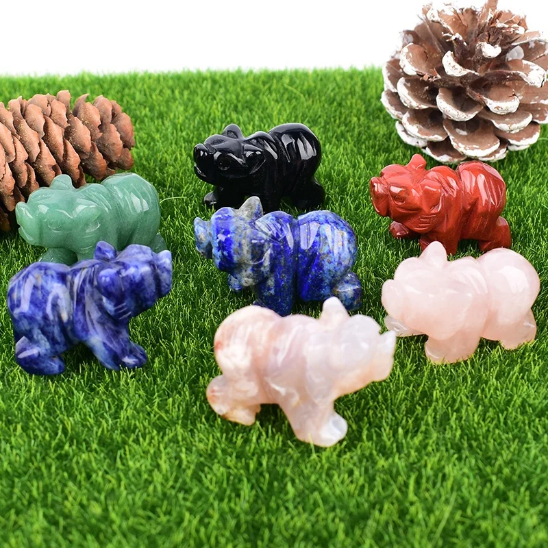 Natürliche Kristallstein-Bären-Ornamente Niedliche Tierfiguren Reiki-Heilkristall Mineralienprobe Handwerk Wohndekor Souvenir