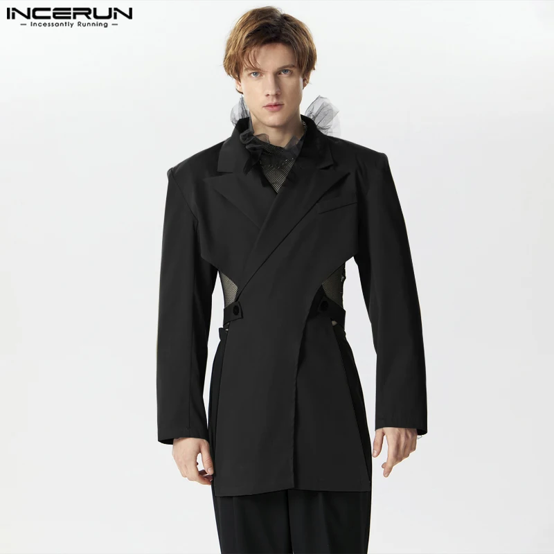 

INCERUN Tops 2024 American Style Fashion Men's Cross Hollow Design Suit Coats Casual Streetwear Solid Long Sleeved Blazer S-5XL