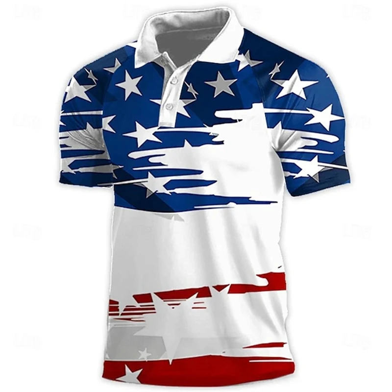 National Flag Men's Casual 3D Polo Shirt Street Daily Holiday American Independence Day Short Sleeve Turndown Polo Shirt Clothes