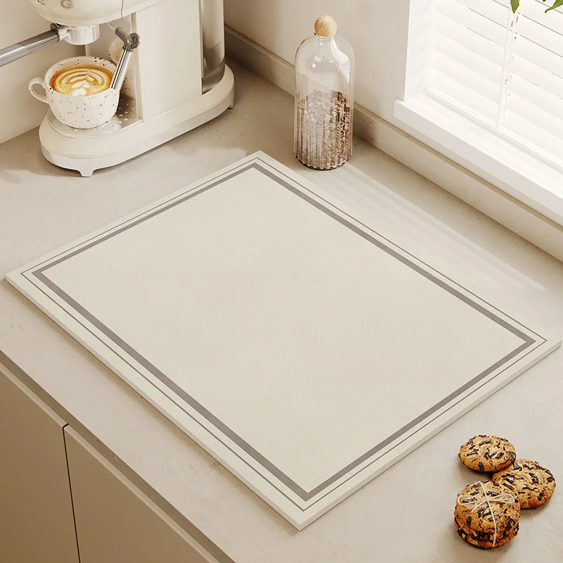 VIKAMA Minimalist Neutral Color Dishwashing Mat Abstract Lines Anti slip Quick drying Drainage Mat Coffee Bar Home Decoration