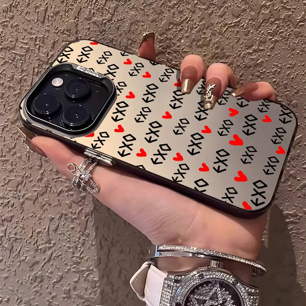 حافظة هاتف Kpop E-EXO لهاتف آيفون 16 15 14 13 12 11 Plus Pro Max متعددة الألوان غطاء ليزر أورورا مقاوم للصدمات Funda