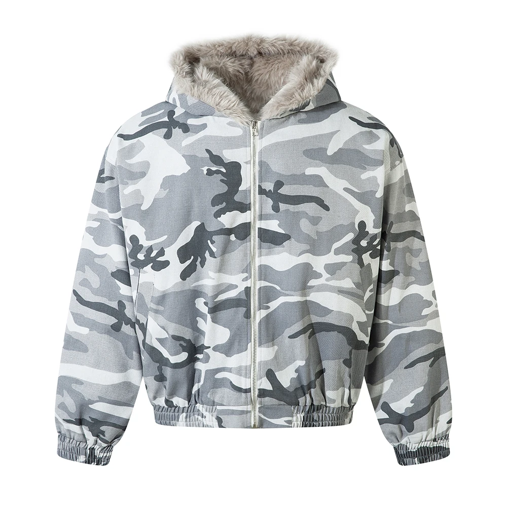 Streetwear Contrast Color Camouflage Cotton Padded Jacket for Men and Women Vintage Casual Thick Winter Coat Oversized