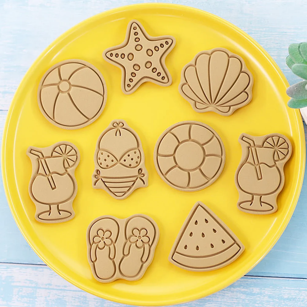

8pcs Hawaiian Theme Cutters Silicone Biscuit Reusable Baking Tools Chocolate Stamps Dessert Molds Creative Fondant Cookie