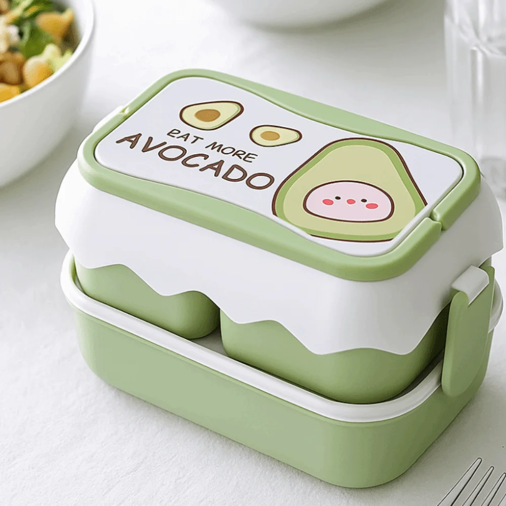 

Double Layered Cartoon Lunch Box Drop-proof Fruit Pattern Plastic Lunch Box Large Capacity Microwaveable Compartment Lunch Box
